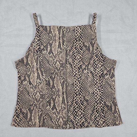 Vtg 90s Y2K Mini Skirt Set Size 7 Brown Snakeskin Slit USA Square Neck Mandee - Picture 6 of 16